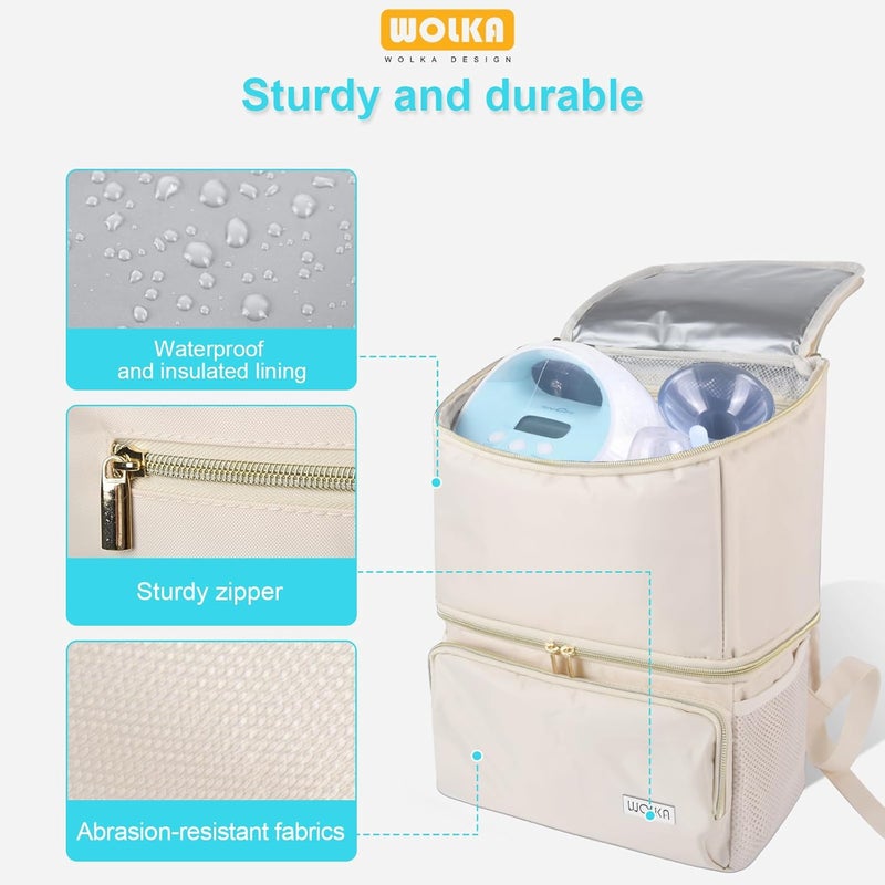 Wolka Breast Pump Bag with Dual Insulated Compartments & Removable Divider,Breast Milk Cooler Travel Bacpak with 50 cans Capacity,Fit Most Breast Pumps Like Medela, Spectra S1,S2, Evenflo - Image 5